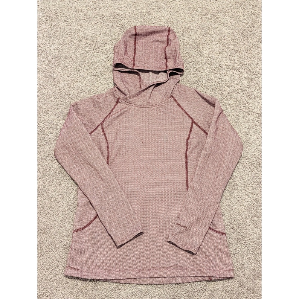 Patagonia Hoodie Womens Medium Red Herringbone Cowl Neck Pullover Thumbholes